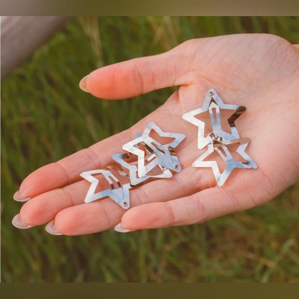 10 pc Silver Star-Shaped Snap Hair Clips BNIB